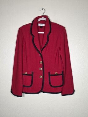 St. John Red Silk Trim Blazer 16